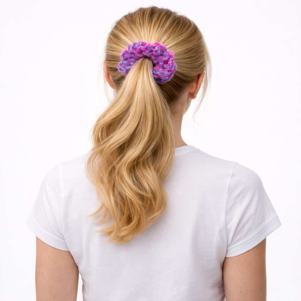 Handmade Large Crocheted Ponytail Holder Textured Large Scrunchie Hair Tie - New